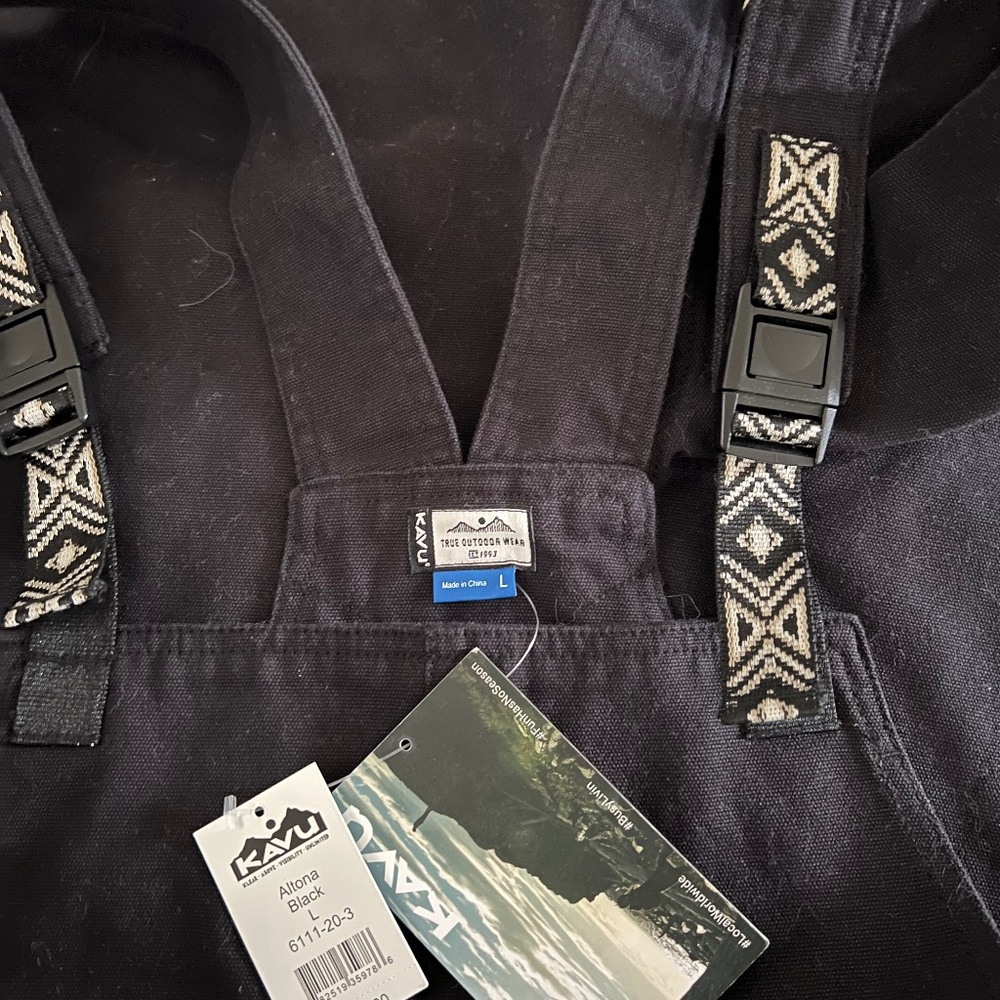 NEW!!! KAVU ALTONA BLACK OVERALLS SIZE LARGE 100% Cotton